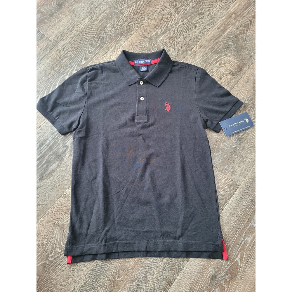 US Polo Assn. Boys Pique Polo Shirt - Black with Red Logo‎ and Trim Size L #2